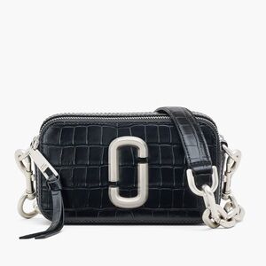Marc Jacobs Snapshot Camera Bag Black Croc Embossed Leather Crossbody Logo NWT